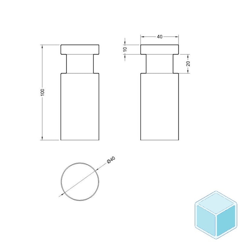 May include: A line drawing of a bottle stopper with a diameter of 40 inches and a height of 100 inches. The stopper has a rectangular base and a cylindrical top. The drawing includes measurements in inches.