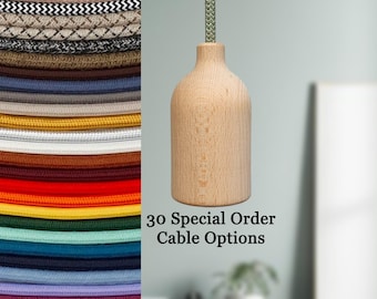 Plug in Pendant Light SPECIAL ORDER CABLES - Natural Wood hanging minimal modern e27 lamp holder - Reading, ambient mood lighting cord