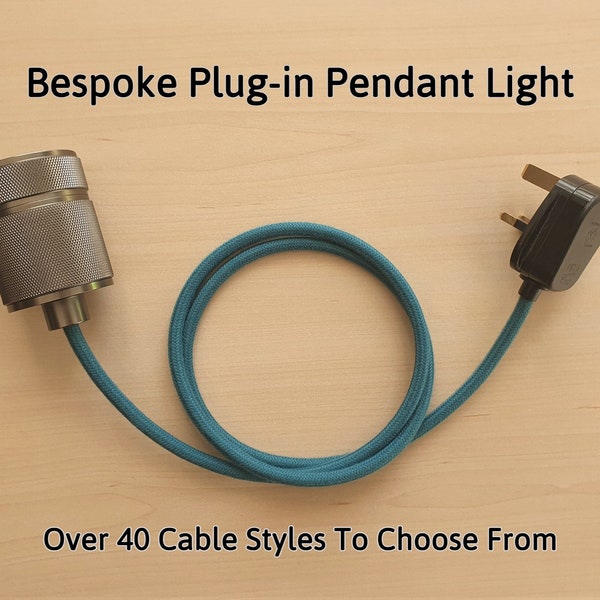 Plug in Pendant Light - Fabric Cable, Milled Aluminium Lamp Holder and Plug - E27 Edison Screw - Industrial Modern Grey Metal - duggi Design