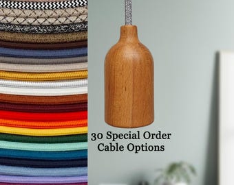 Plug in Pendant Light SPECIAL ORDER CABLES - Wood hanging minimal modern e27 oak finish lamp holder - Reading, ambient mood lighting cord