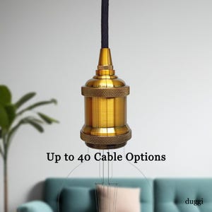 Plug in Pendant Light - Brass e27 vintage style lamp holder - Hanging fabric cable wall cord - Unique reading ambient mood lighting