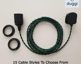 Bakelite Plug in Pendant Light - Lamp Holder, Twisted Fabric Cable and Plug - E27 Edison Screw - Vintage Retro Wall Hanging - duggi