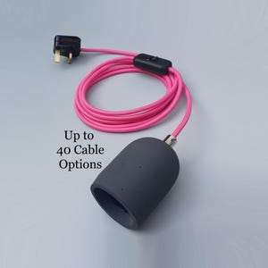 Plug in Pendant Light - Cement - Hanging fabric cable wall cord & modern e27 grey concrete lamp holder - Reading, ambient mood lighting