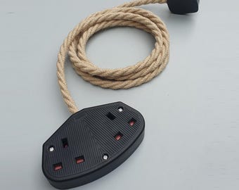 Decorative Extension Lead - Vintage Style Twisted Fabric Cable Power Cord - Black or White Trailing Socket - 1 way or 2 way - 13a - duggi
