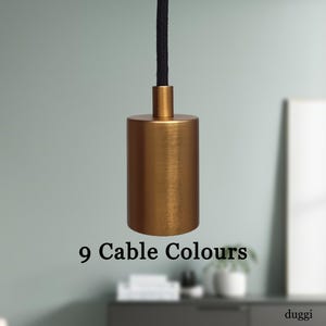 Plug in Pendant Light - Bronze Gold minimal modern e27 lamp holder - Hanging fabric cable cord - Unique reading, ambient mood lighting