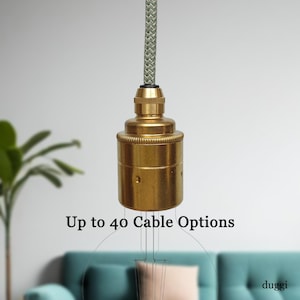 Plug in Pendant Light - Brass - Hanging fabric cable wall cord & vintage style e27 lamp holder - Unique reading, ambient mood lighting