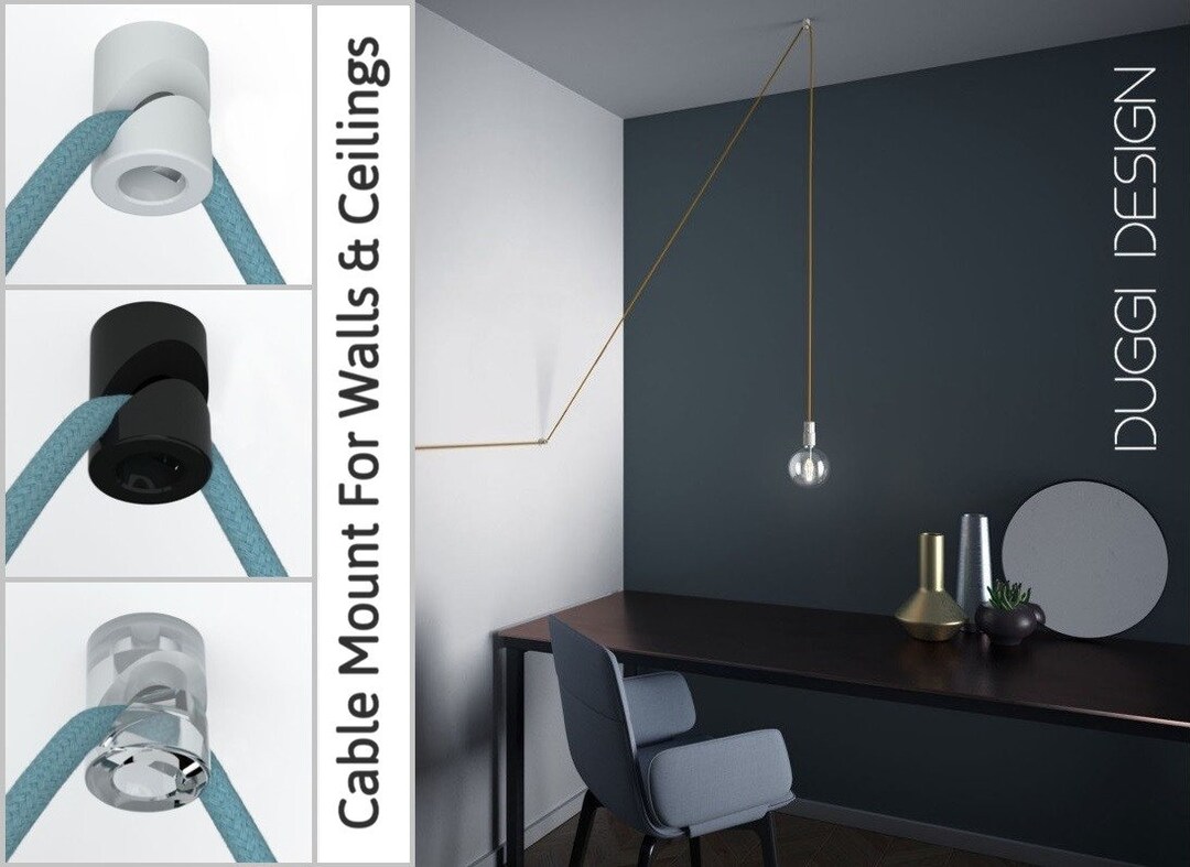 Cable Hook for Pendant Light Wall or Ceiling Mount White, Black & Clear