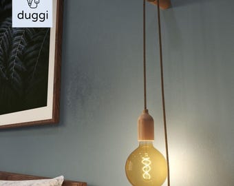 Wooden Pendant Light Wall Bracket  - Natural Beachwood Wood Dowel Hook - duggi