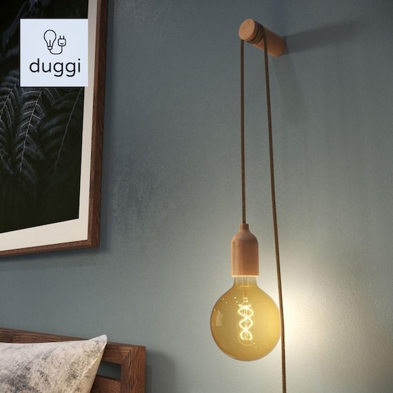 Wooden Pendant Light Wall Bracket  - Natural Beachwood Wood Dowel Hook - duggi