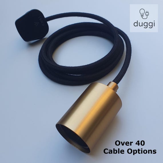 Brushed Bronze Plug in Pendant Light Lamp Holder, Fabric Cable