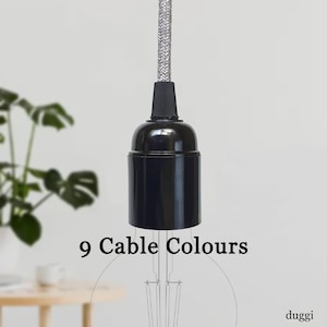Plug in Pendant Light - Black Bakelite e27 vintage style lamp holder - Hanging fabric cable cord - Reading, ambient or mood lighting