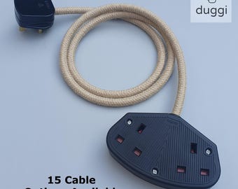 Vintage Style Fabric Cable Extension Lead - Black or White Trailing Socket - 1-way 2-way - 13a - Round Cable - Duggi