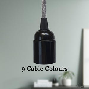Plug in Pendant Light - Black Bakelite e27 vintage style lamp holder - Hanging fabric cable cord - Reading, ambient or mood lighting