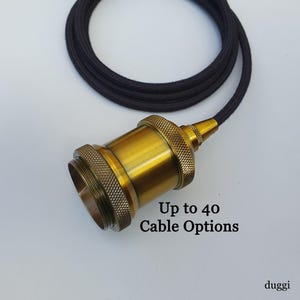 Plug in Pendant Light - Vintage Brass e27 Lamp holder, Hanging fabric cable wall cord - Reading, ambient or mood lighting lead