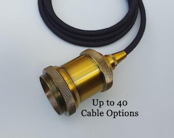 Plug in Pendant Light - Vintage Brass e27 Lamp holder, Hanging fabric cable wall cord - Reading, ambient or mood lighting lead