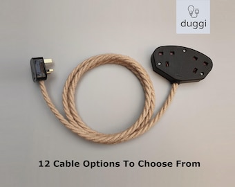 Vintage Style Twisted Fabric Cable Extension Lead - Black or White Trailing Socket - 1-way 2-way - 13a