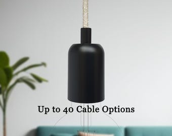 Plug in Pendant Light - Black - Hanging fabric cable wall cord & minimal modern e27 round top lamp holder - Reading, ambient mood lighting