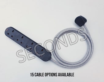 SECONDS - Bespoke Fabric Cable Extension Lead - Black Trailing Socket - 4-way - 13a - Modern Vintage Retro Heavy Duty - SECONDS
