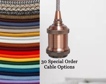 Plug in Pendant Light SPECIAL ORDER CABLES - Copper - Vintage style lamp holder & hanging fabric cable cord - Reading Ambient Mood Lighting