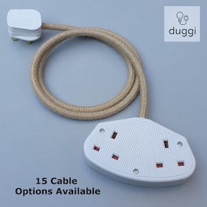 Vintage Style Fabric Cable Extension Lead - Black or White Trailing Socket - 1-way 2-way - 13a - Round Cable