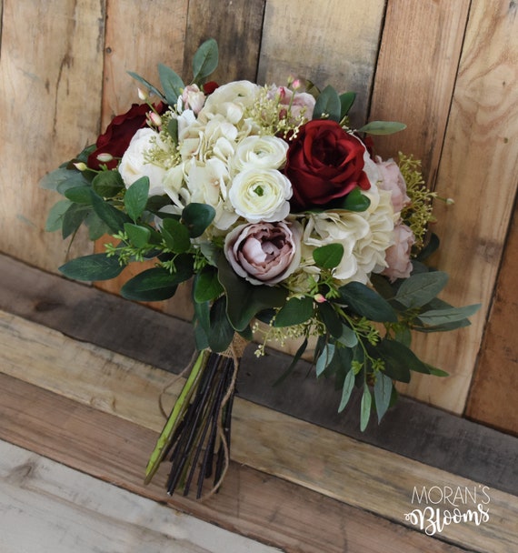 Bridal Bouquet Burgundy Fall Wedding Bouquet Blush Roses Etsy