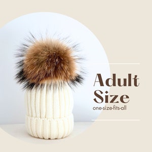 Pomponmuts van echt bont voor volwassenen | Wintermuts one size fits all | Damesmuts | Herenmuts | Uniseks hoed | Gebreide muts | Grote pompon