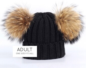 Double Pom Pom Hat - Etsy Australia