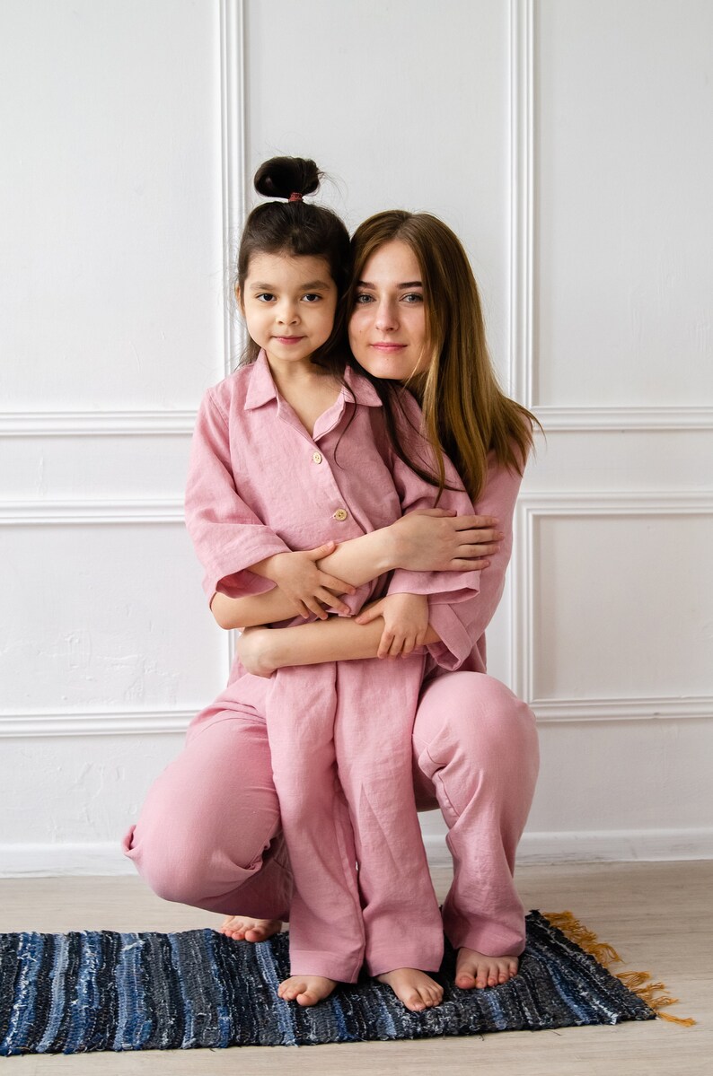Family Look Linen Pajama SET / 100 Pure Linen Pajama in Pink Etsy