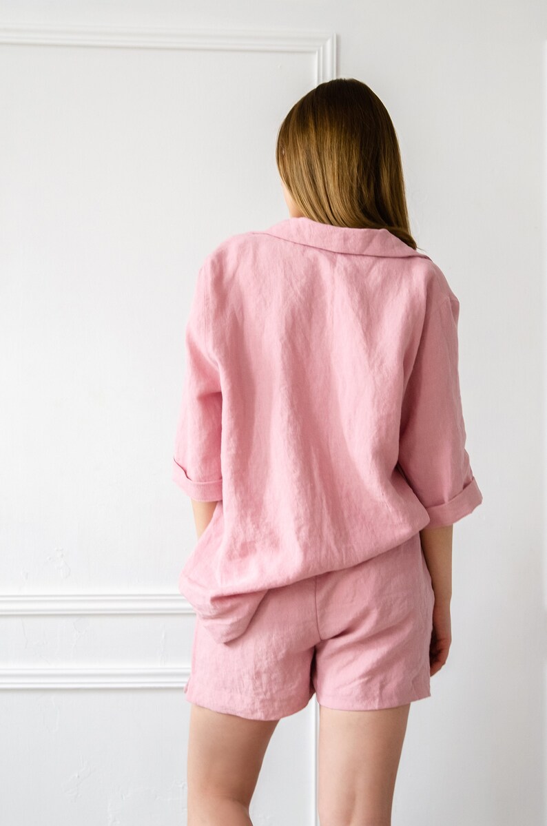 Stonewashed linen Pajama SET For Her / 100 Pure Linen Shorts Etsy