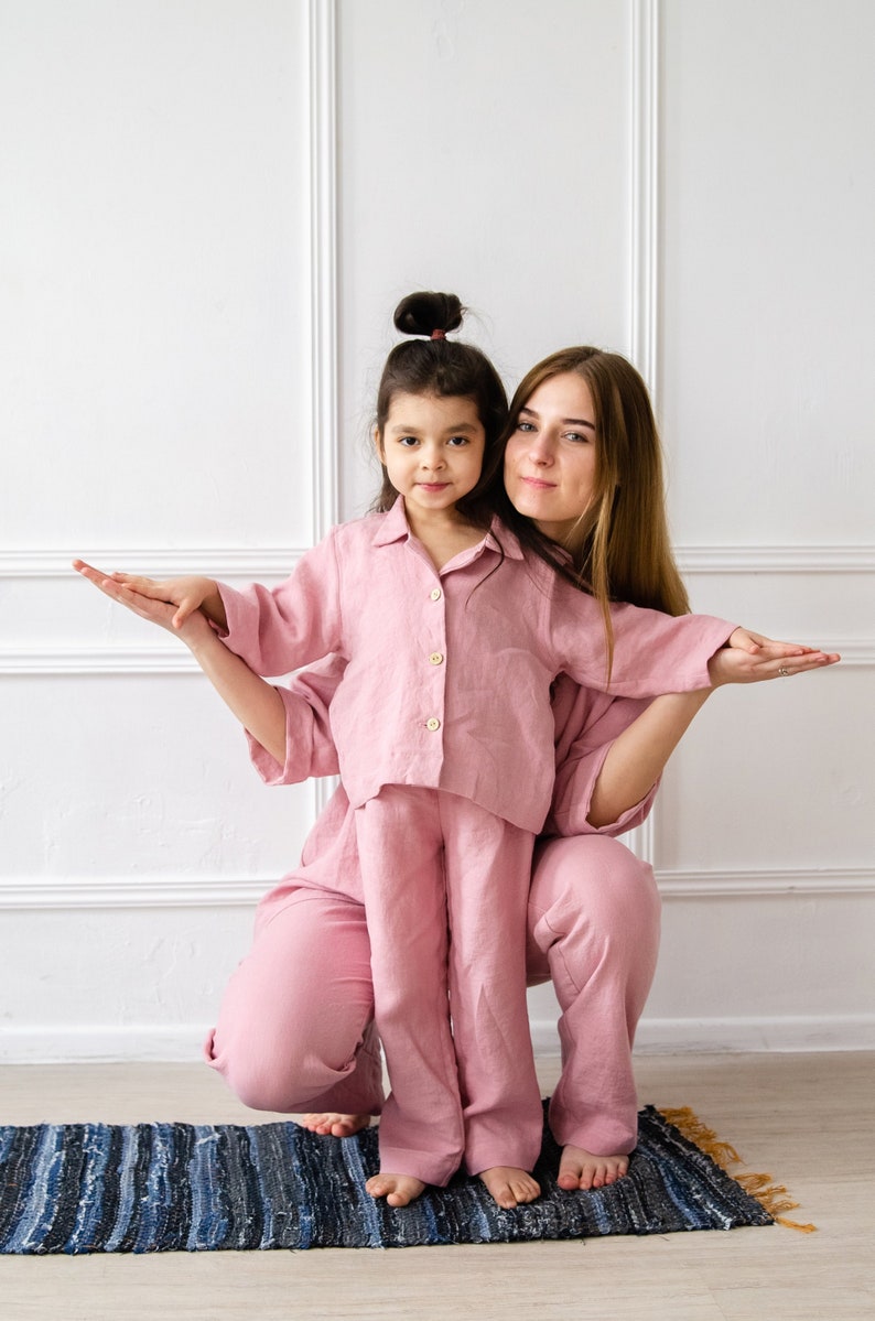 Family Look Linen Pajama SET / 100 Pure Linen Pajama in Pink Etsy