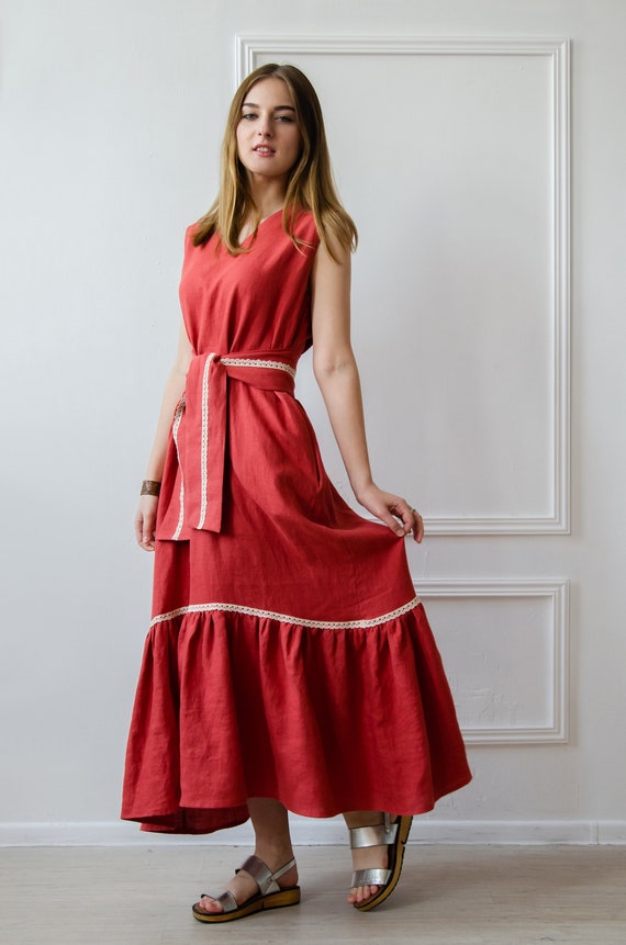 next red linen dress