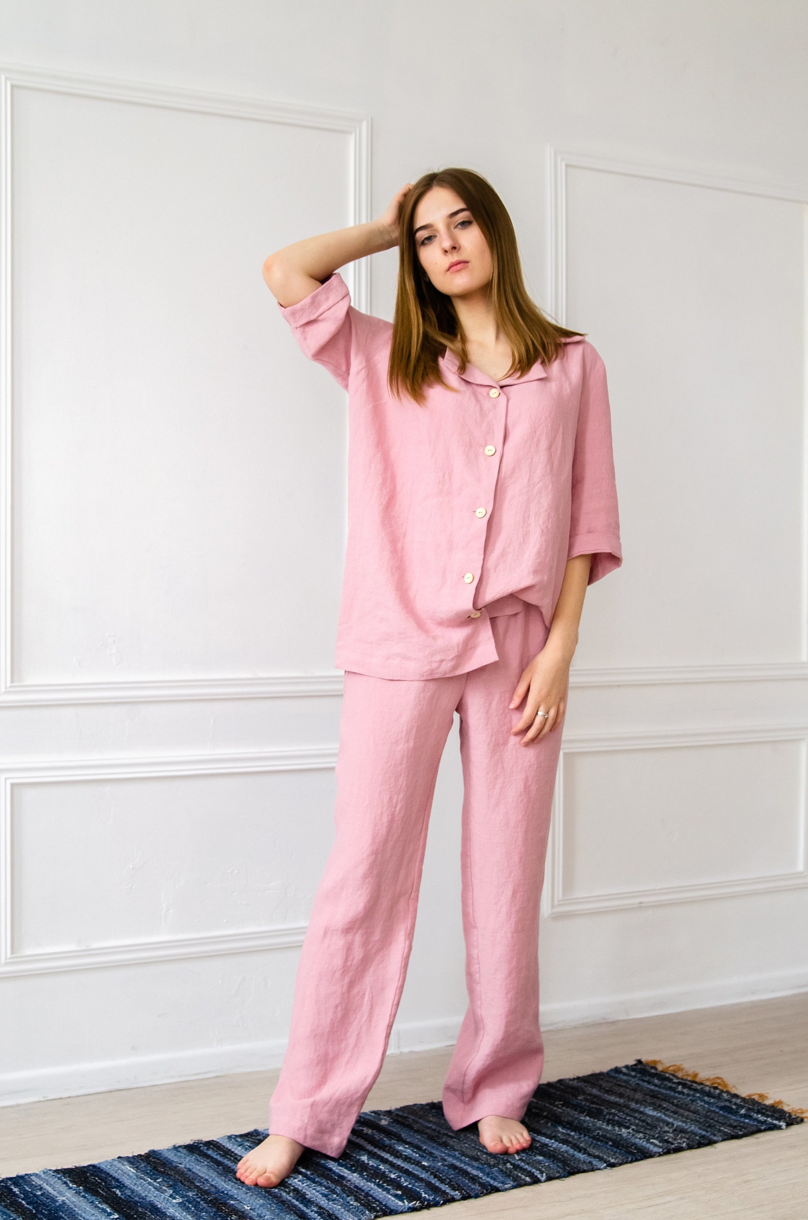 Stonewashed linen Pajama SET For Her / 100 Pure Linen Pajama Etsy