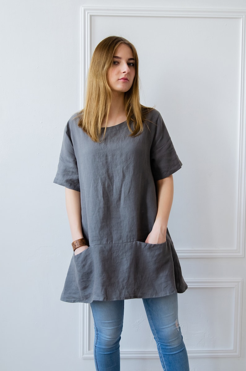 TUNIC LINEN DRESS softened linen tunic dress with pockets | Etsy