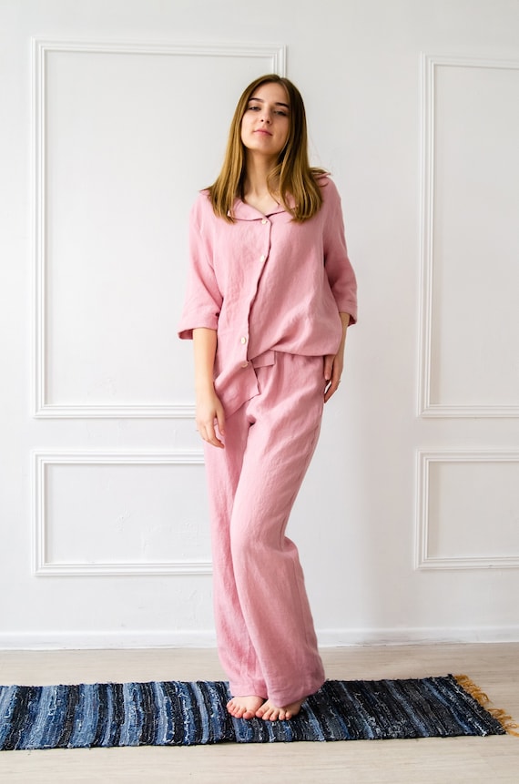 Stonewashed linen Pajama SET For Her / 100 Pure Linen Pajama Etsy
