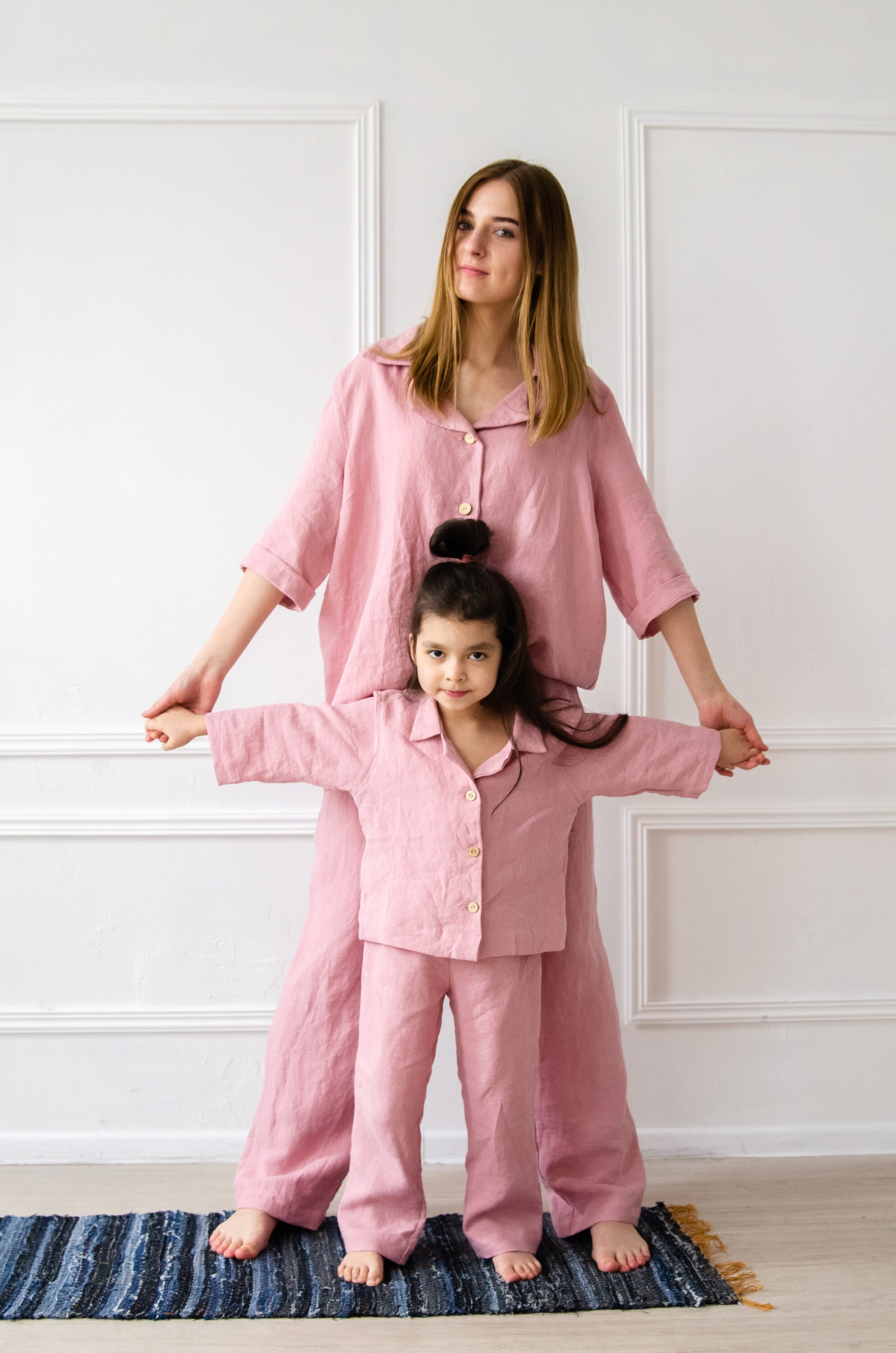 Family look linen Pajama SET / 100 Pure Linen Pajama in Pink Etsy