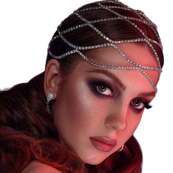 2Chique Boutique Women's Mesh Round Rhinestone Head Chain Hairpiece Hair Accessories