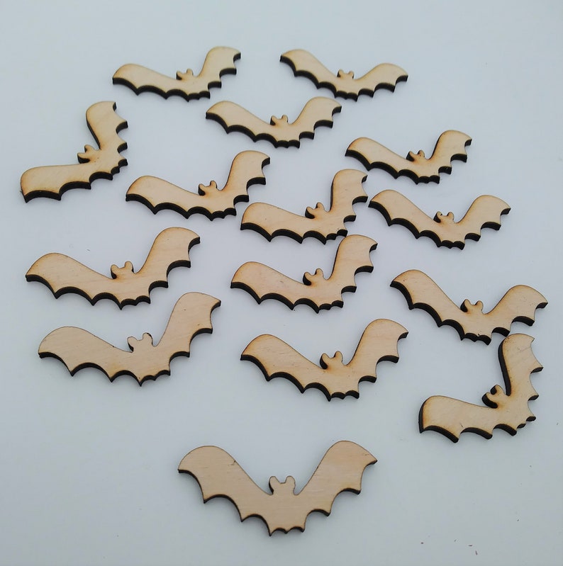15 Pack Wood Bats Wooden Bat Cut Outs Halloween Bats Spooky Etsy