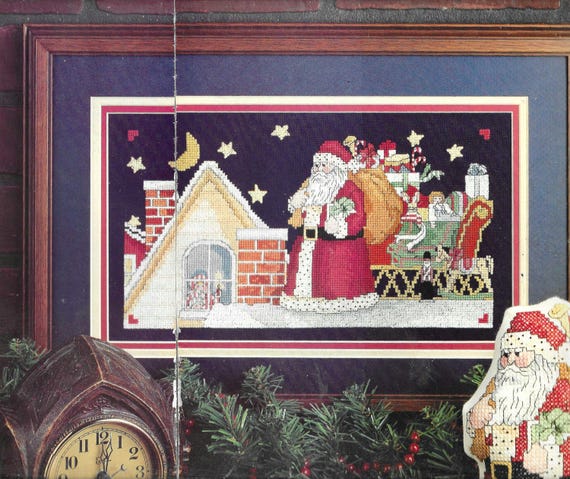Dimensions Rooftop Santa Rooftop Santa Cross Stitch Stitch Guide For Christmas Bar Cart Canvas