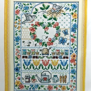Garden Sampler, Pre-printed Stamped Cross Stitch Kit, 14 count