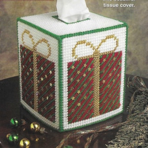 Christmas present tissue topper plastic canvas pattern PDF