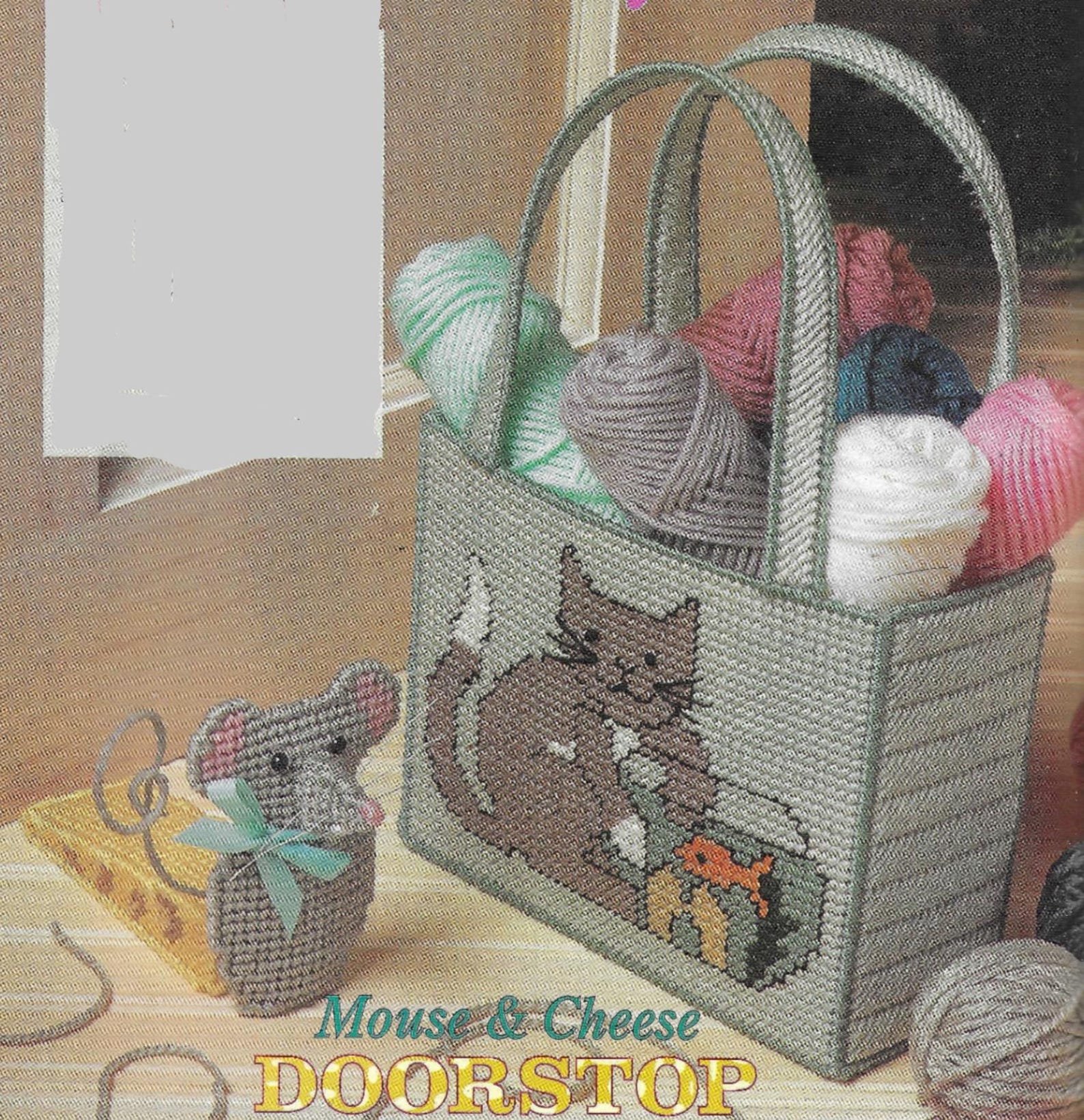 Cat Fishing Goldfish Tote Bag, Mouse Doorstop Plastic Canvas Pattern