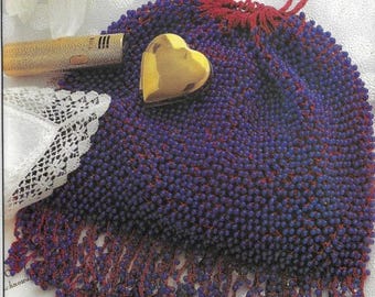 Vintage beaded crochet drawstring purse PDF