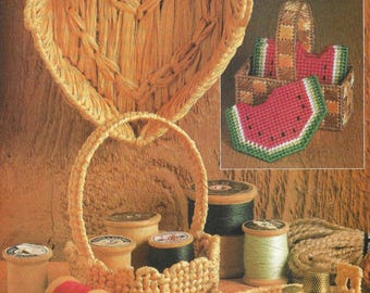Raffia baskets and watermelon coasters plastic canvas PDF