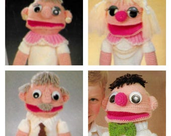 Patrón vintage de ganchillo para cuatro marionetas de mano (PDF descargable)
