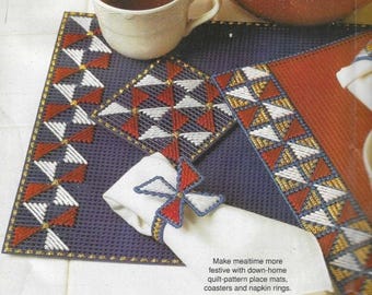 Pinwheel Placemat, coaster, napkin ring set plastic canvas PDF