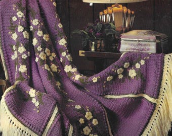 ヴィンテージクロッシェパターン：ブルーバイオレットフラワーガーデン