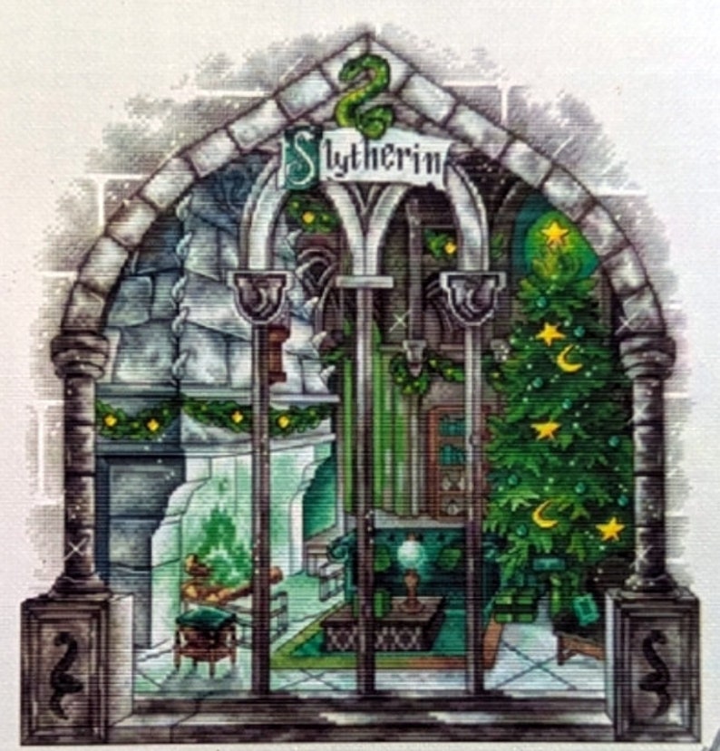 Slytherin Common Room Harry Potter Counted Cross Stitch Kit, 18 Count
