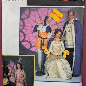 King, Queen, Jester, Princess costume sewing pattern, uncut adult sizes xs, s, m, simplicity 9229