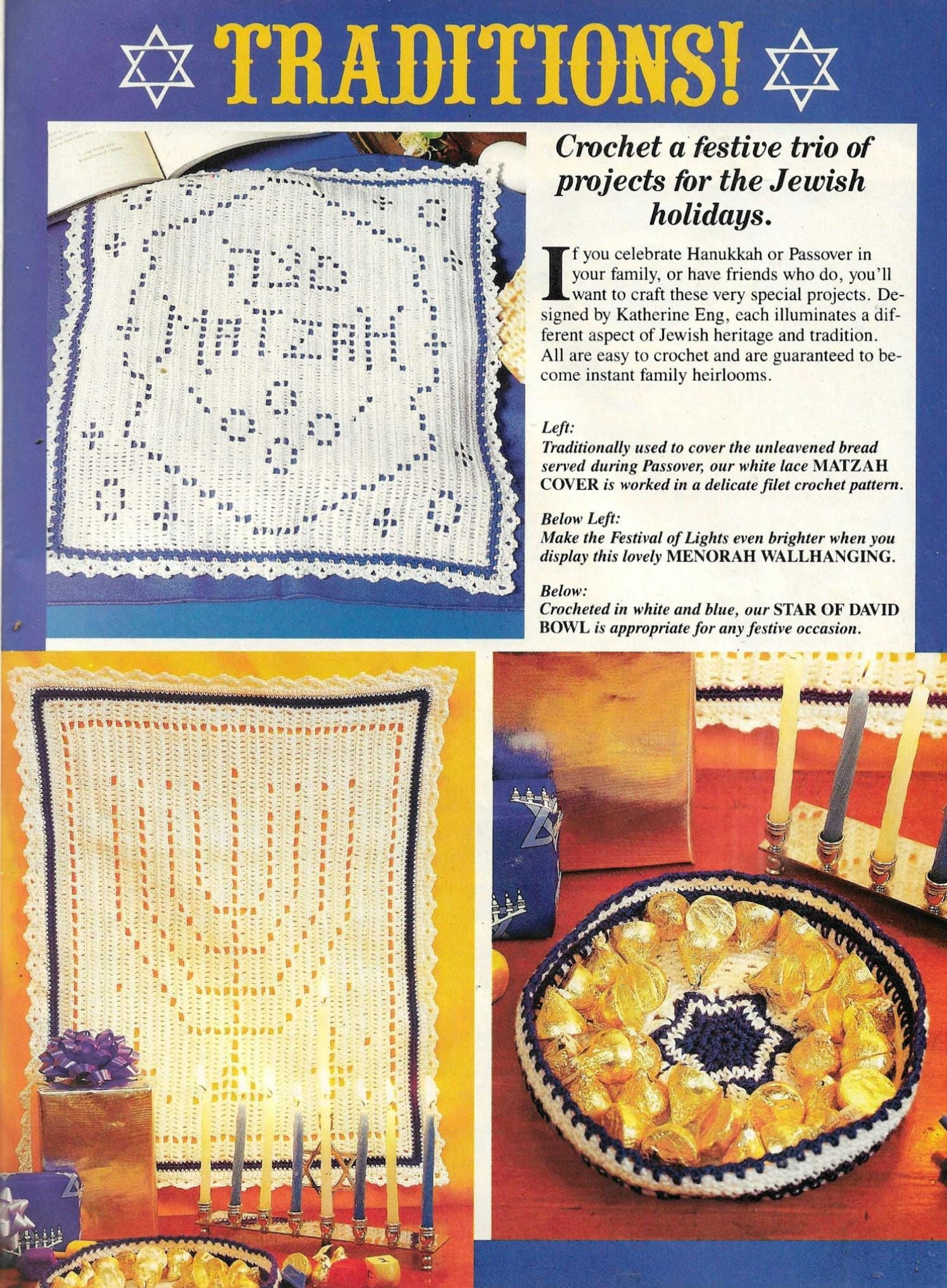 Jewish Filet Crochet Pattern Three Vintage Crochet Patterns for the Jewish Holidays PDF, Star of ...