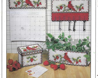 Cardinal set, calendar, Key rack, basket, Recipe box plastic canvas PDF